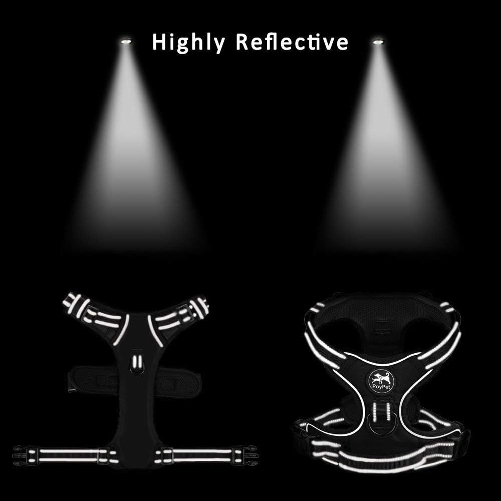 PoyPet No Pull Dog Harness, Reflective Comfortable Vest Harness with Front & Back 2 Leash Attachments and Easy Control Handle Adjustable Soft Padded Pet Vest for Small to Large Dogs (Pink,L)