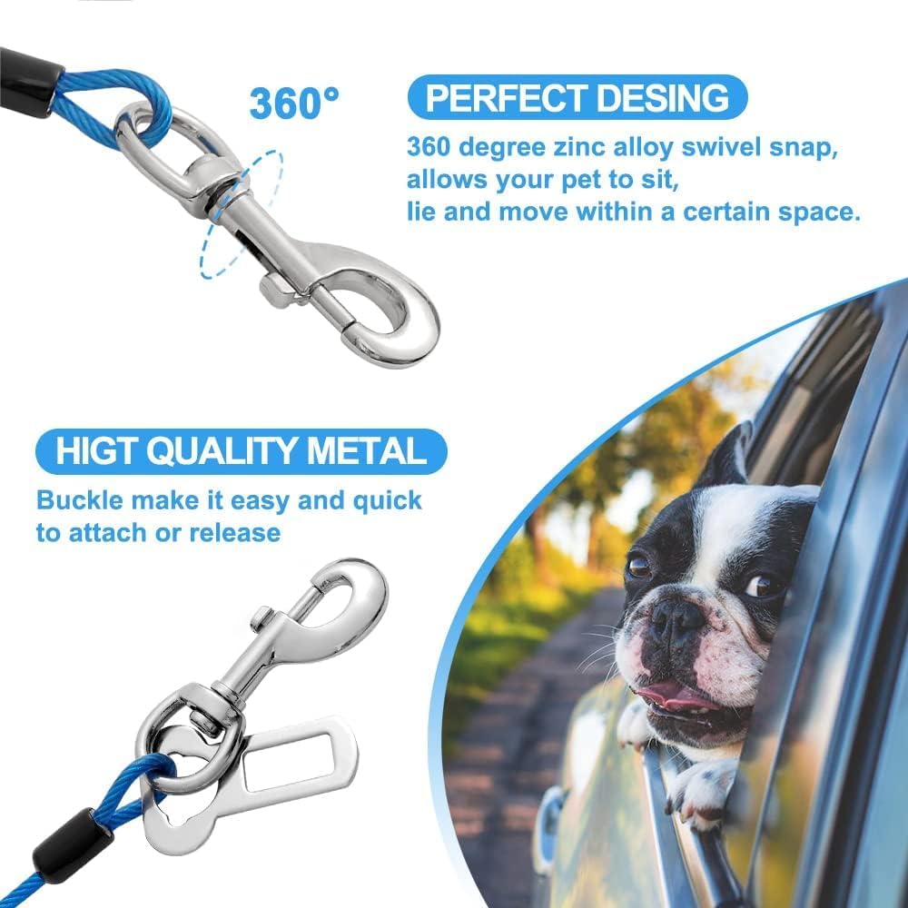 Dog Seat Belt Harness for Car,2pcs Dog Seatbelt of Coated Wire Leash Safety Restraint,No Chew Tether Cable Vehicle Dogs Accessories,Double Clips & Latch (Blue, 24 inch/60 CM)