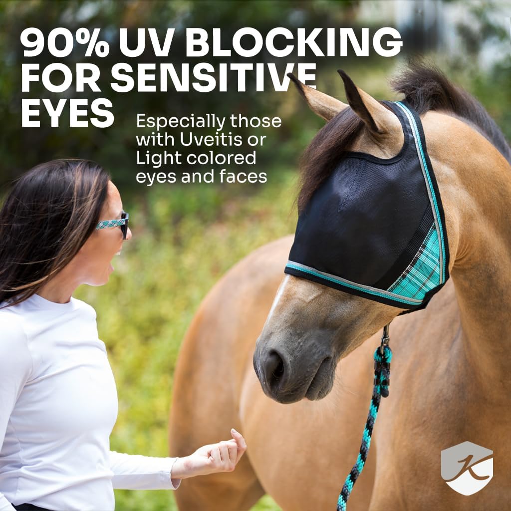 Kensington UViator CatchMask Horse Fly Mask with Web Trim UV Eye Protection Mask for Horse - Medium, Atlantis
