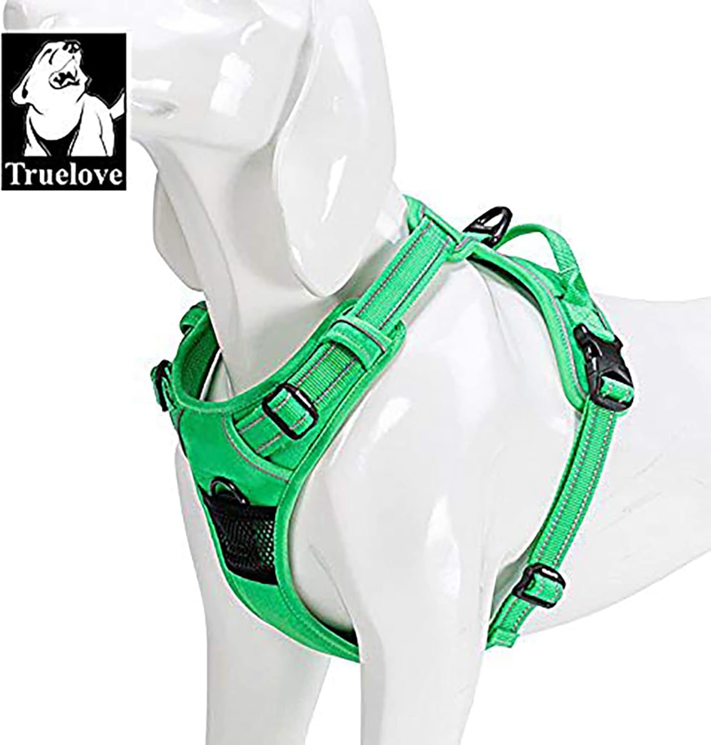 TRUE LOVE Adjustable No-Pull Dog Harness Reflective Pup Vest Harnesses Comfortable Control Brilliant Colors Truelove TLH5651(Grass Green,S)