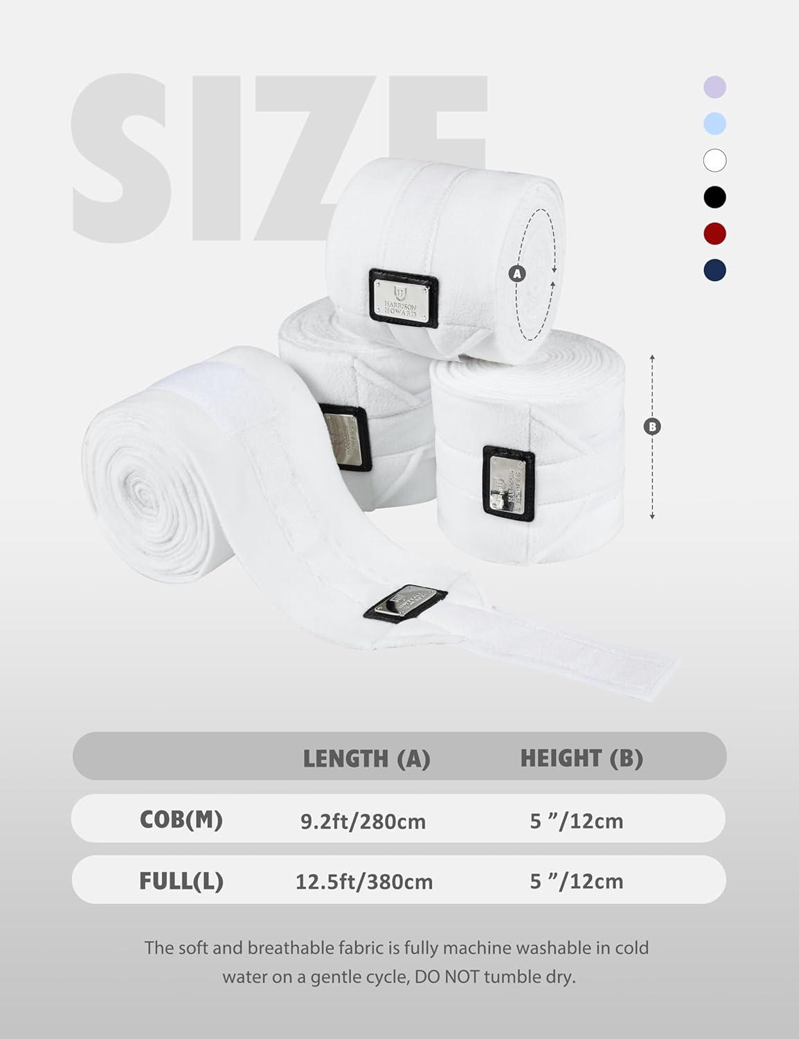 Harrison Howard Horse Polo Wraps Upgrade with Bling Leg Wraps for Horses 4-Pack Fleece Leg Wraps Stable Supplies White L