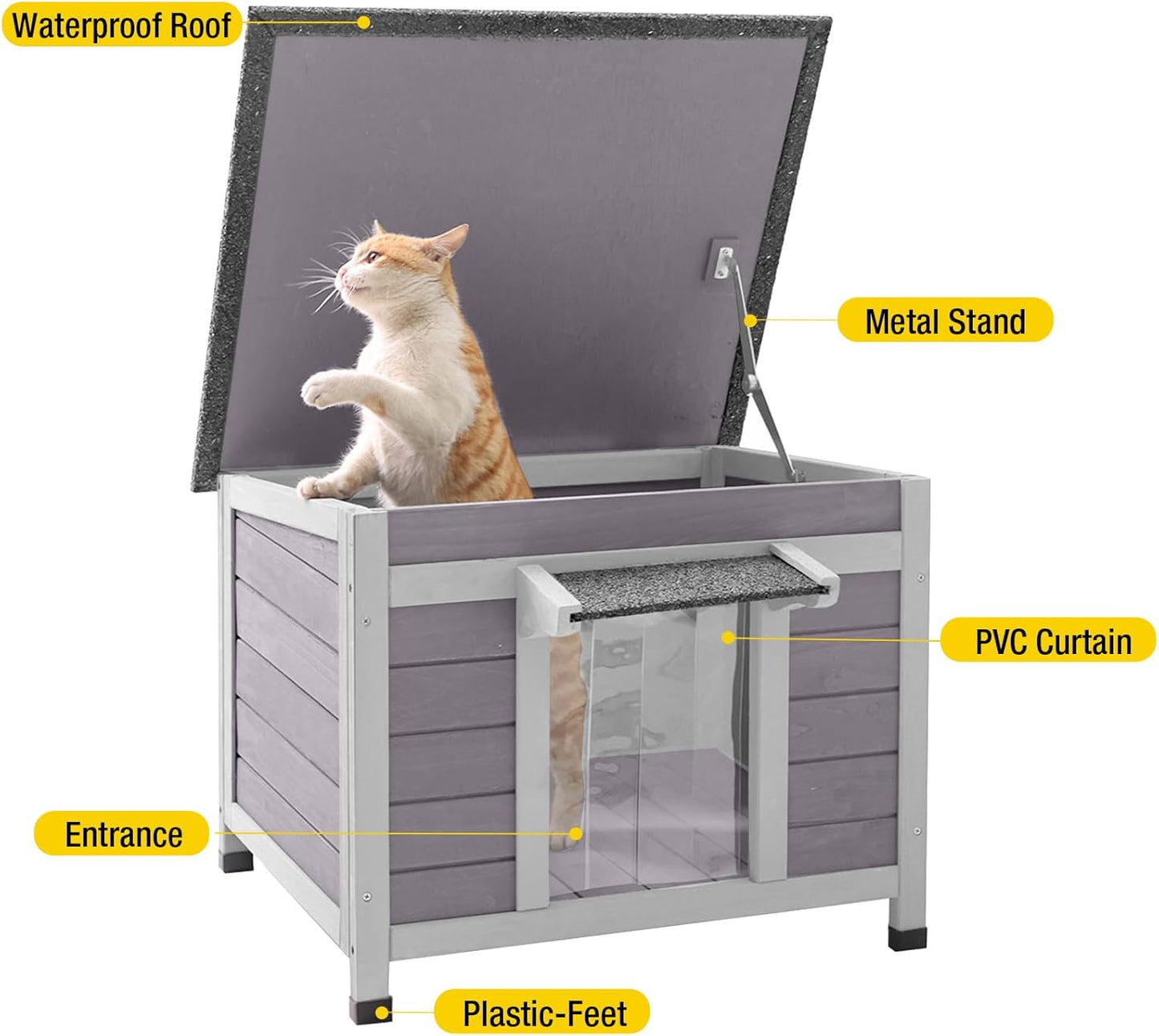 Aivituvin Cat House Waterproof Feral Kitty Shelter Outdoor Indoor Rabbit Hutch for Bunnies,Cats,Dogs and Other Small Animals,Asphalt Roof