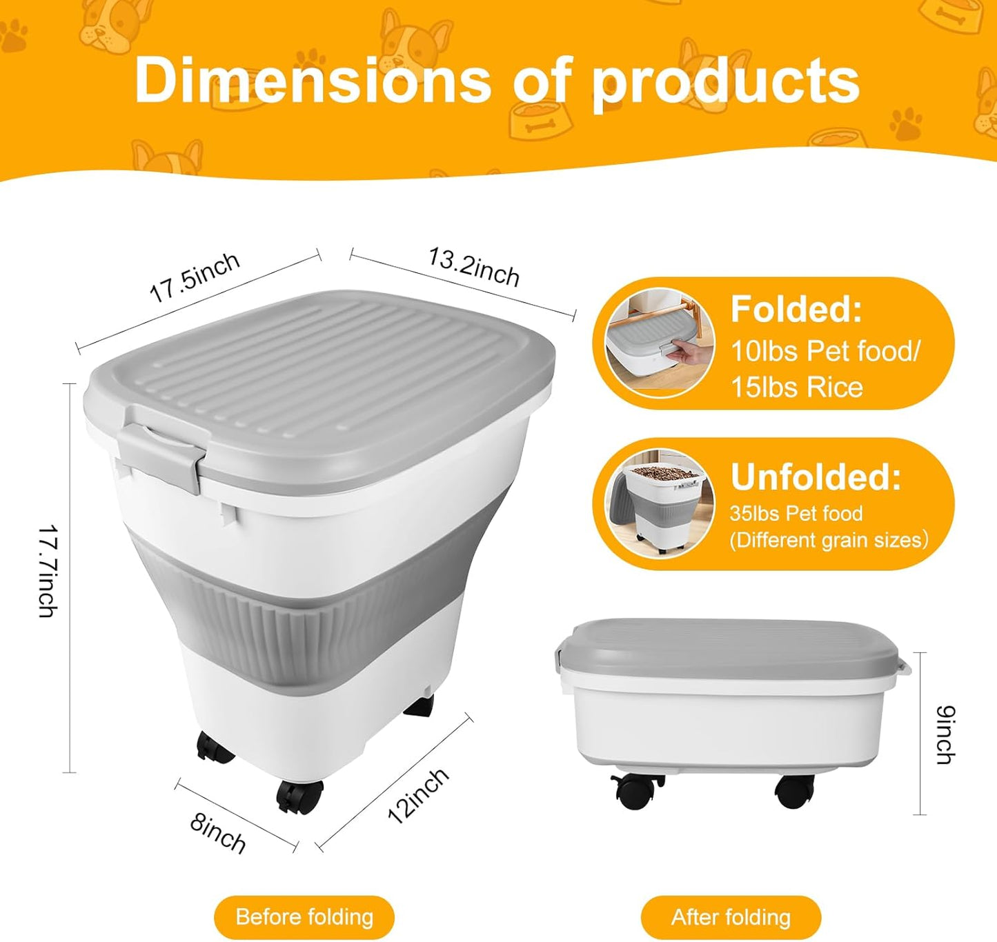 35 Lbs Dog Food Storage Container, Collapsible Dog Food Container with Scoop for Pet/Dog/Cat/Bird Food,Keep Dry Food Fresh,Easy to Move