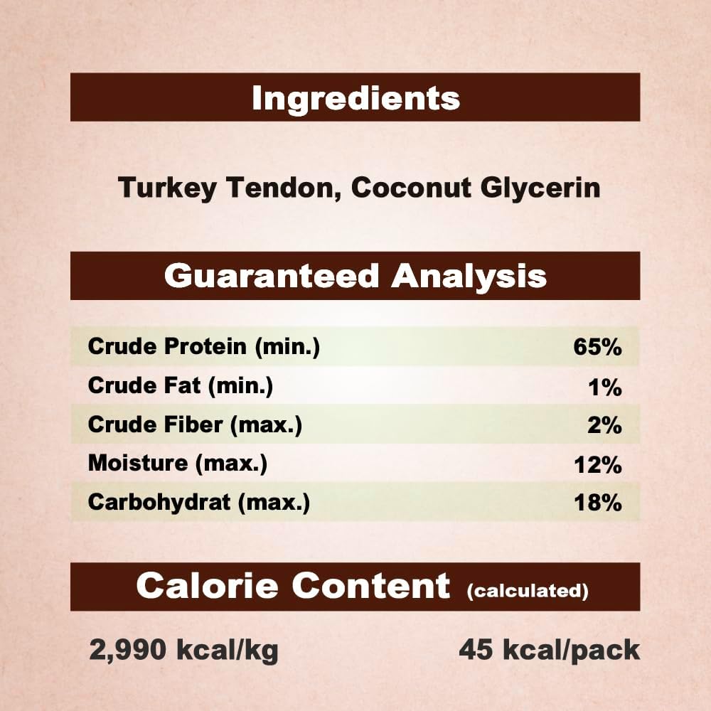 Afreschi Natural Turkey Tendon Bone (S) 40 Units/Box, Dog Treats for Signature Series, All Natural Human Grade Puppy Chew, USA-Sourced Turkey Tendon, Hypoallergenic, Rawhide Alternative