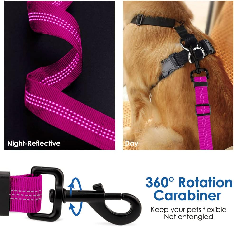 SlowTon Dog Seat Belt, Adjustable Dog Safety Belt Leash, 2 in 1 Latch Bar Attachment Dog Car Seatbelt with Elastic Nylon Bungee Buffer, Reflective Nylon Belt Tether (FU)