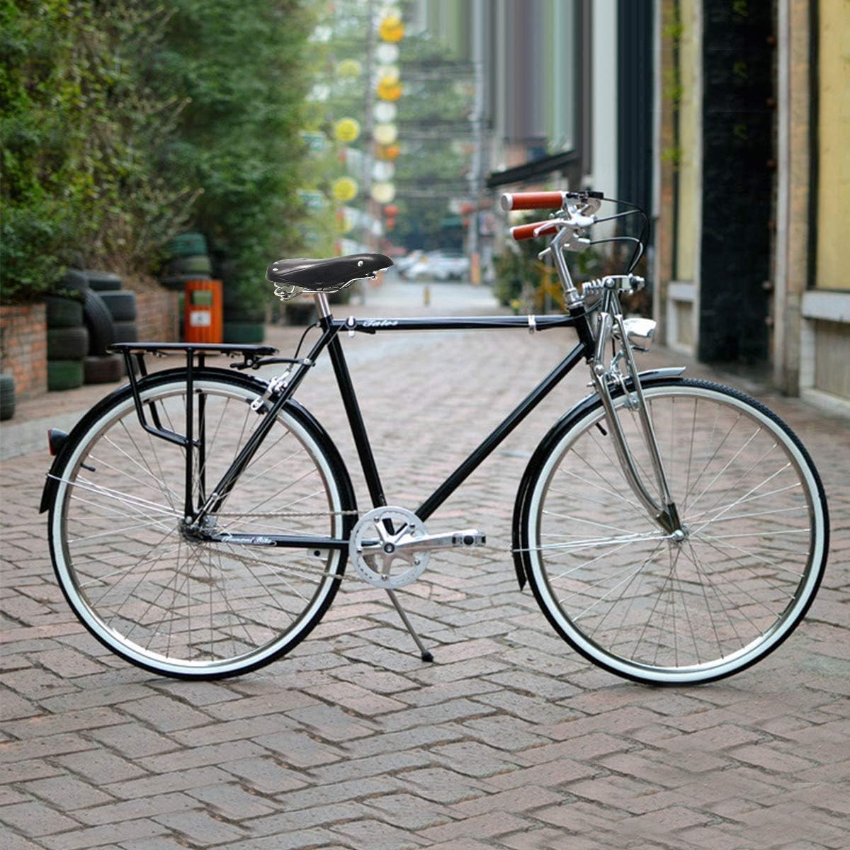 UNISTRENGH English Vintage Bicycle Saddle Touring City Saddle Comfortable Comfort Leather Bicycle Seat with Spring Rivets for Women Men