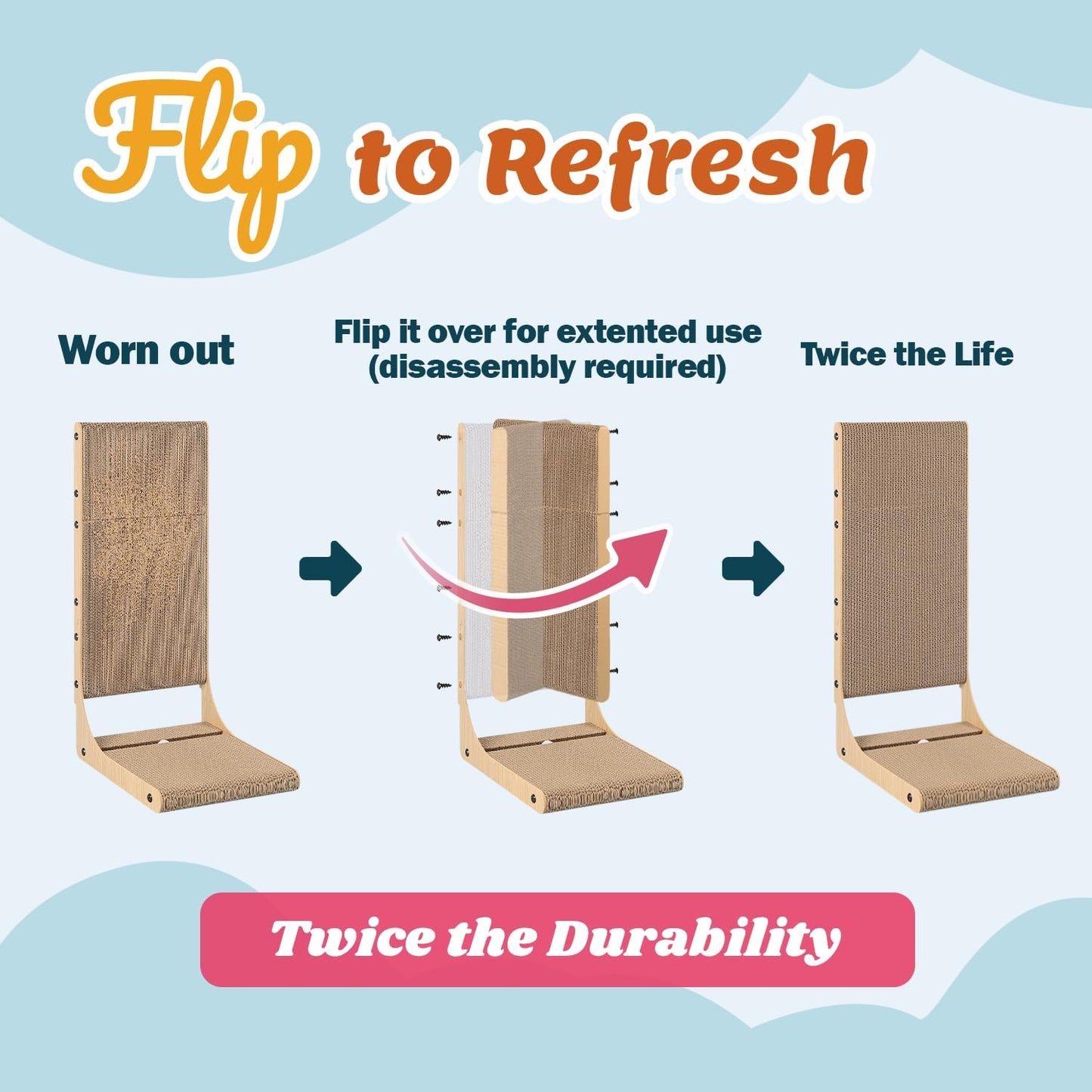 2-Pack Cat Scratching Board, 25.6'' Tall Cardboard L Shape Vertical Cat Scratchers for Indoor Cats, Cat Scratching Post for Wall and Couch, Large