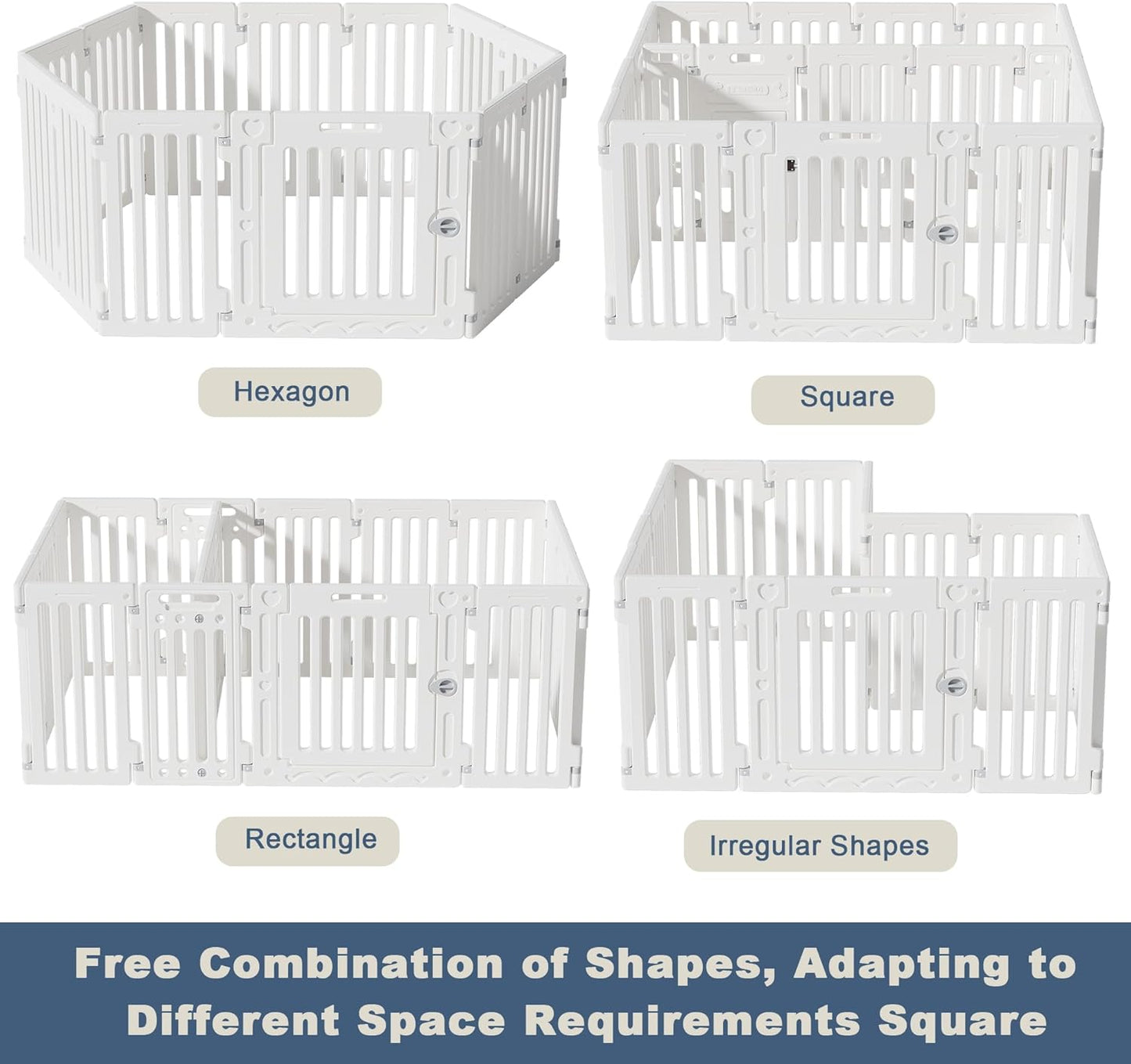 2 Room Dog Playpen with Door,DIY Shape Combination Puppy Pen,16-Panel+2 Link Piece+Large Door+Small Door,25.5" H Dog Fence,Non-Slip&Secure Pet Gate,Easy to Assemble