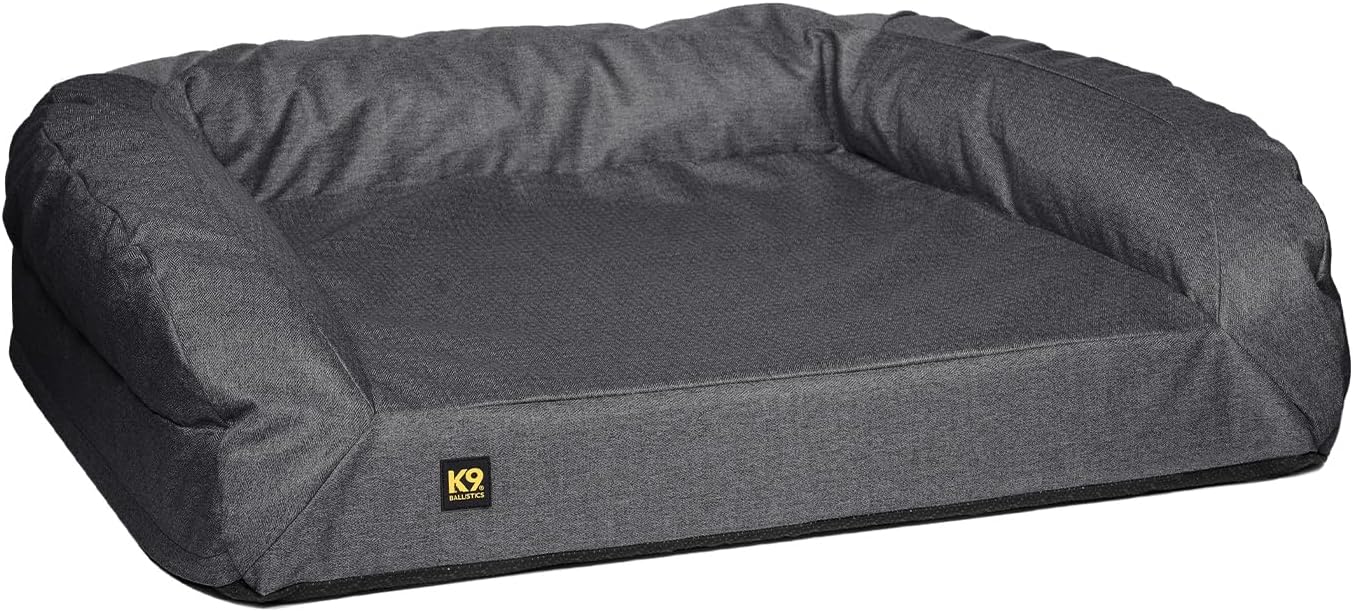 K9 Ballistics Tough Bolster Orthopedic Sofa Dog Bed with Removable Washable Cover - Durable, Water Resistant with Nonskid Bottom - XX-Large, Titanium Premium Finish