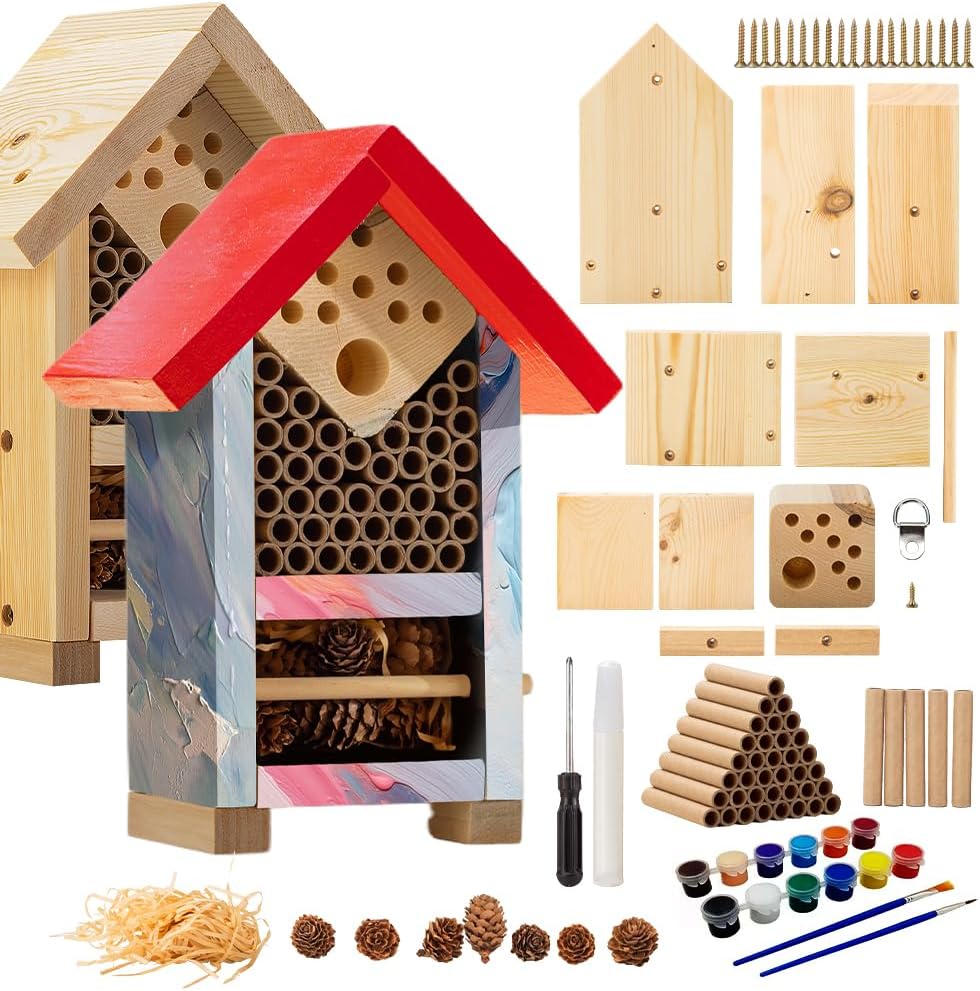 2 PK Premium Bug Hotel Kit Cedar Wood Insect Hotel - DIY Insect House Kit to Build - Backyard Bee House, Nesting Habitat Shelters, Garden Shelter for Bees, Butterflies, Bugs,Heavy Duty Thickness