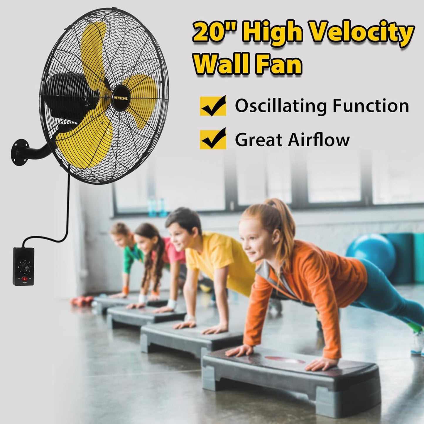VENTISOL 20 Inch Wall Mount Fan Oscillating, High Velocity Industrial Wall Fan for Indoor, Commercial, Residential, Warehouse, Greenhouse, Workshop, Basement