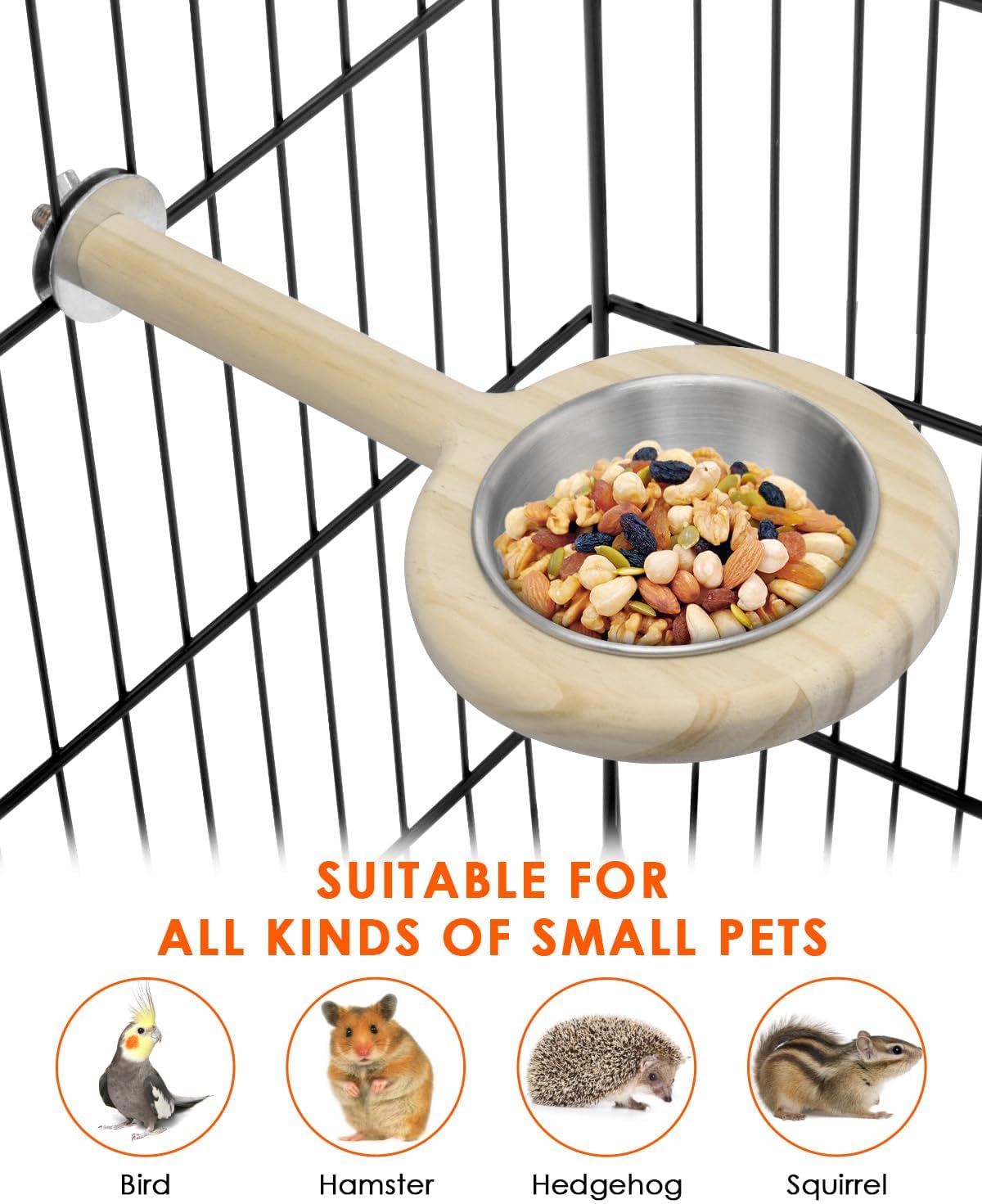 KATUMO Bird Perch Feeding Cup Birds Platform Parrot Wood Perch Stand Toy Cage Accessory for Parakeet Lovebird Cockatiel Conure Budgie Small Parrots (L Perch (Pack of 2))