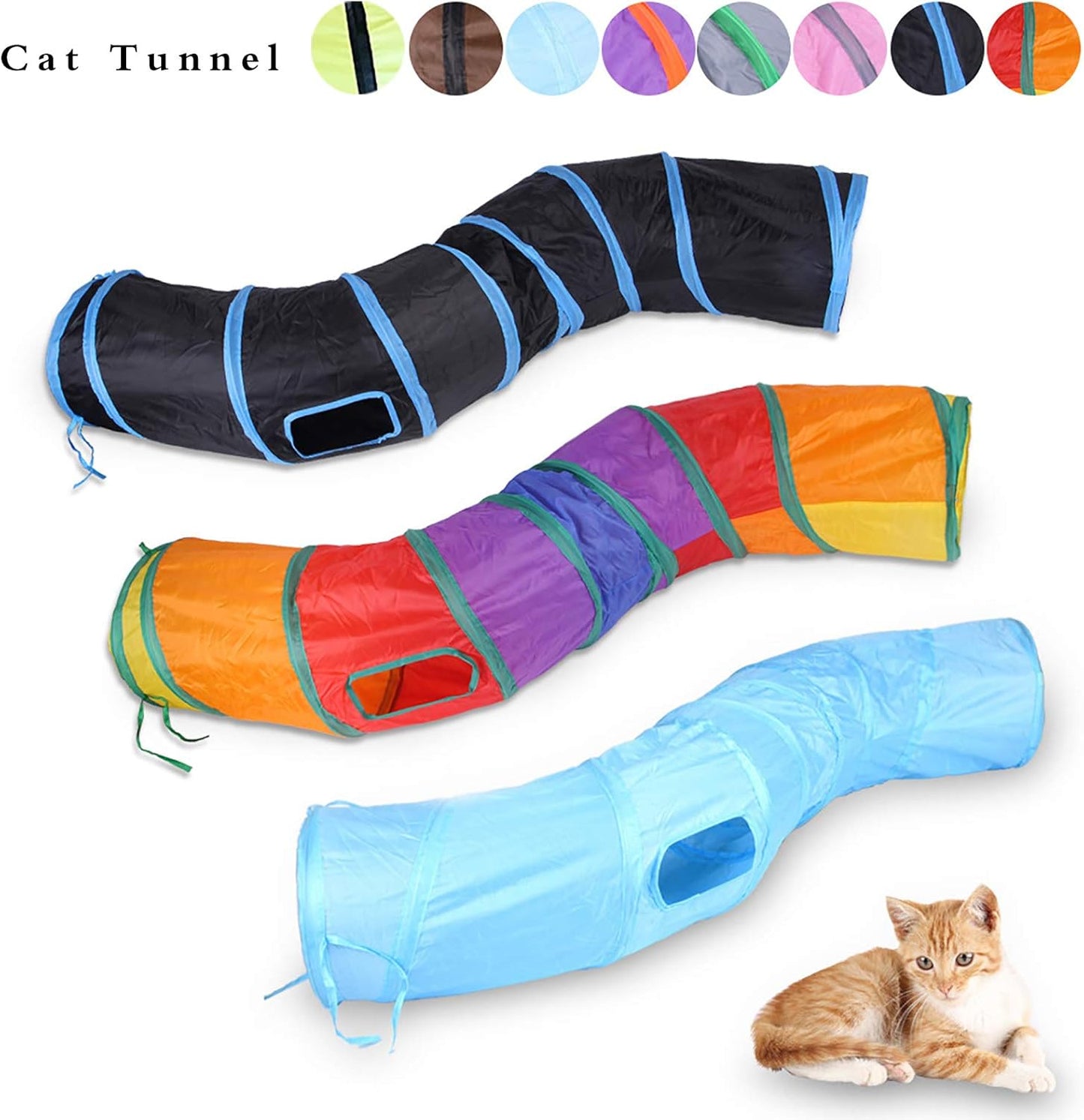 iCAGY Cat Tunnel for Indoor Cats Interactive, Rabbit Tunnel Toys, Pet Toys Play Tunnels for Cats Kittens Rabbits Puppies Crinkle Pop Up Blue 47" Shape S