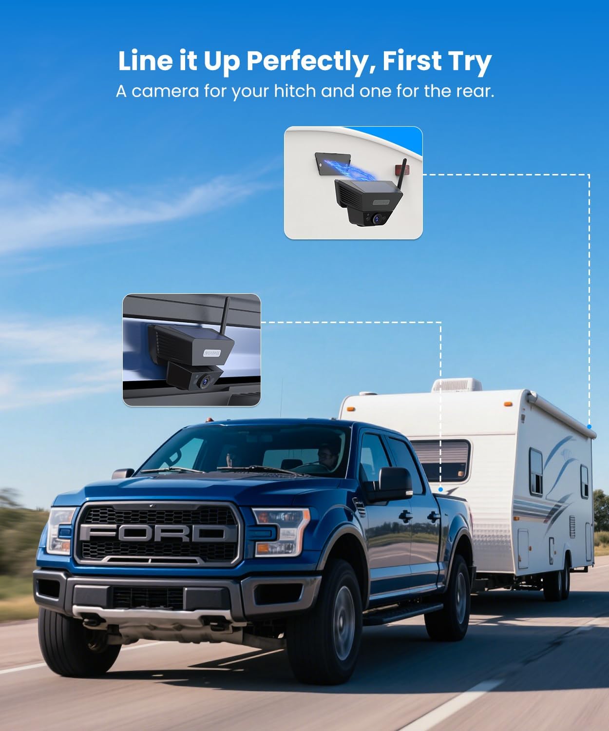 AUTO-VOX Wireless Backup Camera Kit: 5" Monitor, Dual Solar 5A Cams, Bendable Mount – Dual View for RV, Horse/Boat Trailer, Cargo, Campsite & Safe Parking