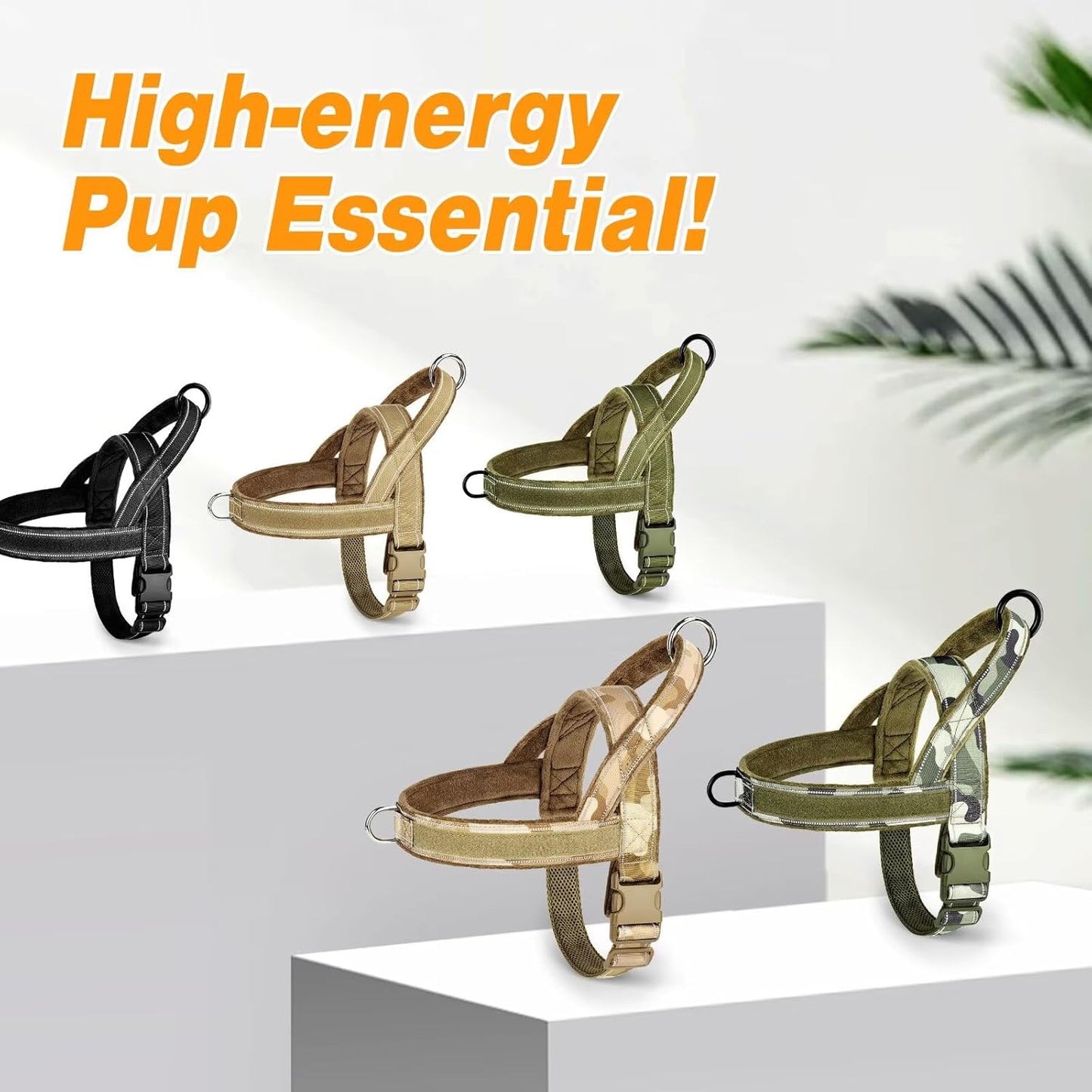 Forestpaw No Pull Dog Harness - Soft Flannel Padded Tactical Dog Vest Harness with Quick Release Buckle, Adjustable Reflective Pet Harness for Medium Large Dogs Walking Training,Brown L