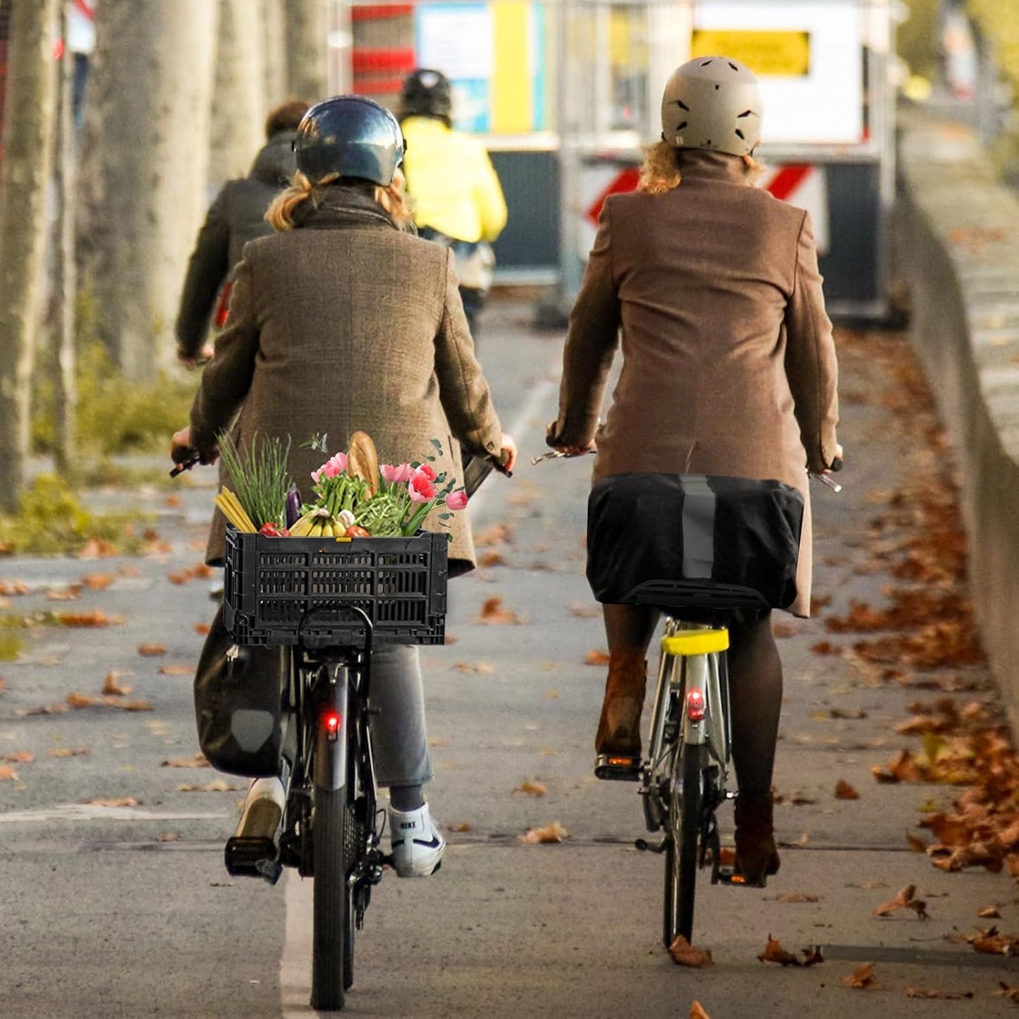 Rear Bike Basket, Foldable Rear Rack Bicycle Basket with Mesh Pocket Waterproof Cover Reflective Strip for Adult Bikes Easy to Assemble and Carry for Pets Fruit