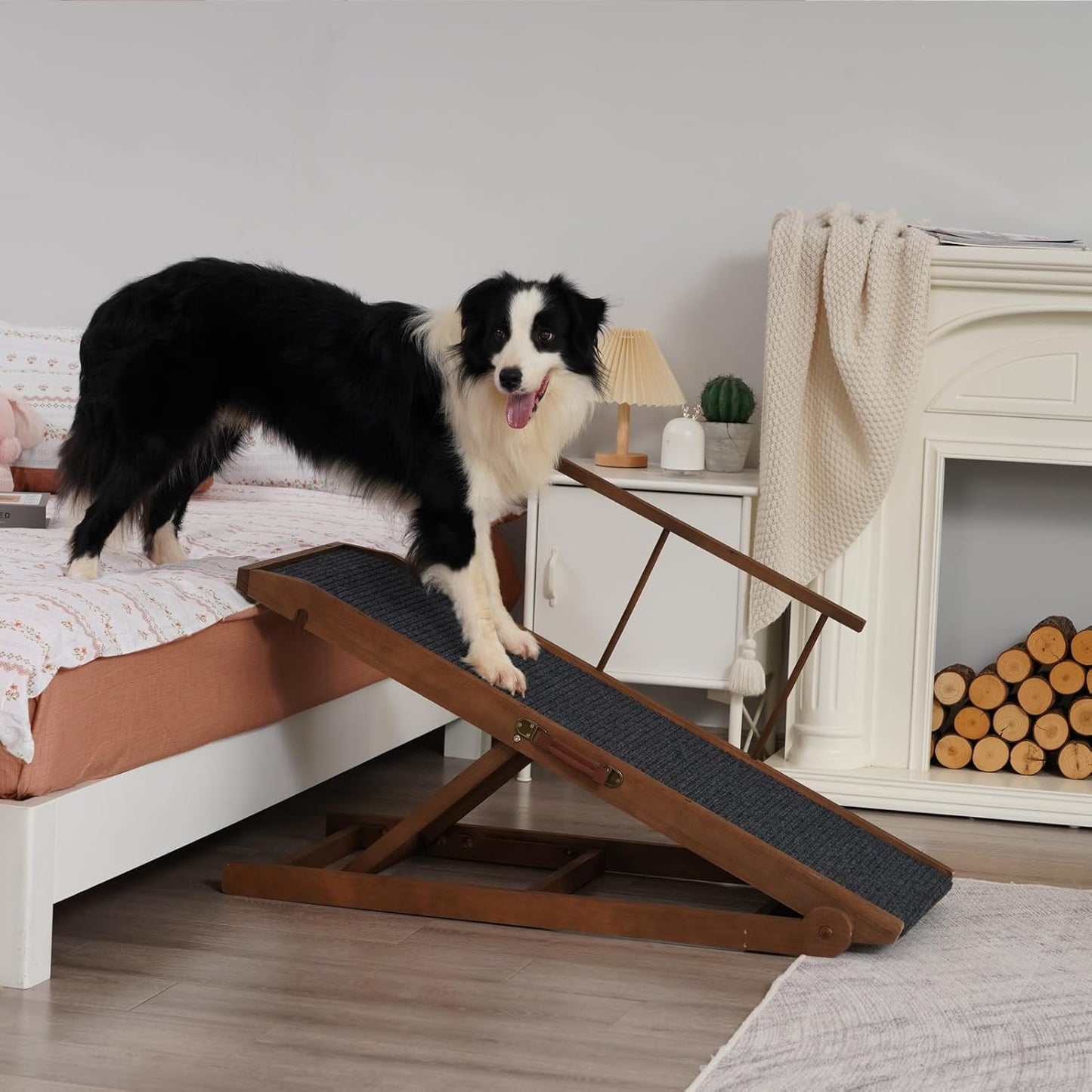 Dog Ramp for Bed Couch - Pet Steps Stairs to Get on Bed Couch 15.7"-23.6" High for Small or Large Dog Up to 200 lbs, Adjustable Wooden Dog Ramp Steps Foldable Portable, Anti-Slip Carpet (Black)