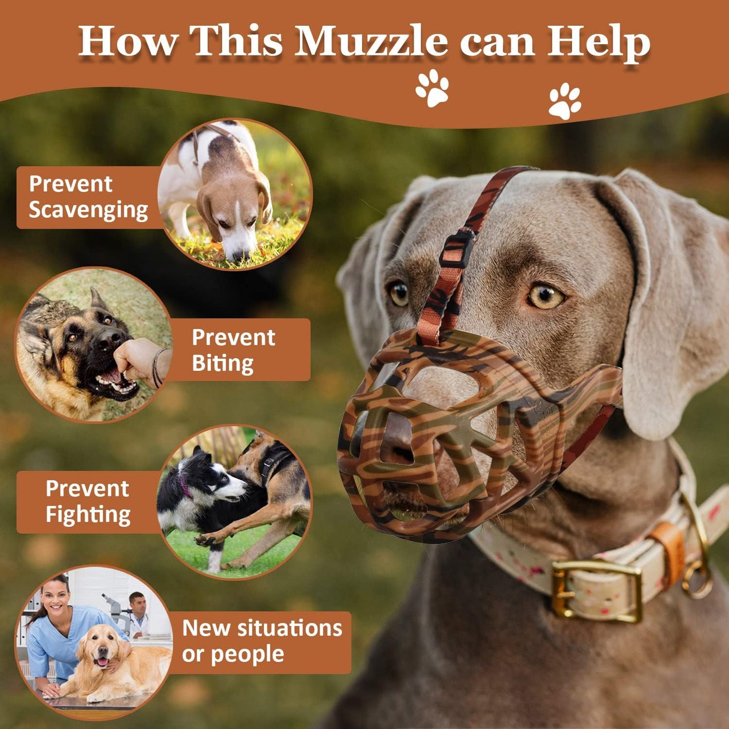 Dog Muzzle, Printed Basket Muzzle for Small Medium Large Dogs Dachshund, Beagle, German Shepherd, Breathable Pet Muzzles to Prevent Biting Chewing Scavenging, Allows Panting and Drinking