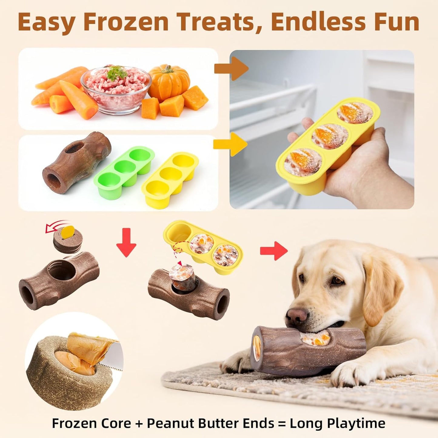 2 Pack Dog Toys for Aggressive Chewers, Interactive Indestructible Dog Toys to Keep Them Busy, Durable Dog Frozen Treat Toy for Large & Medium Dogs, Reduces Anxiety & Extends Playtime, Brown