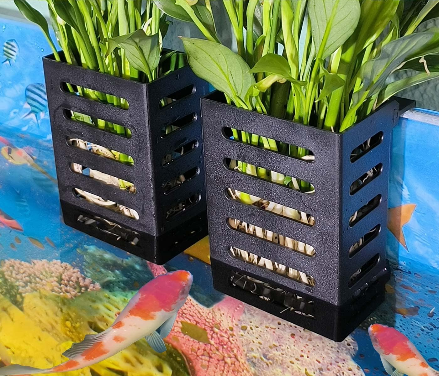 2 PCS Hanging Aquarium Planter Cups, Aquatic Plants Holder, Aquarium Decorations - Fish Tank Plants Pot for Live Aquarium Decor (Black)