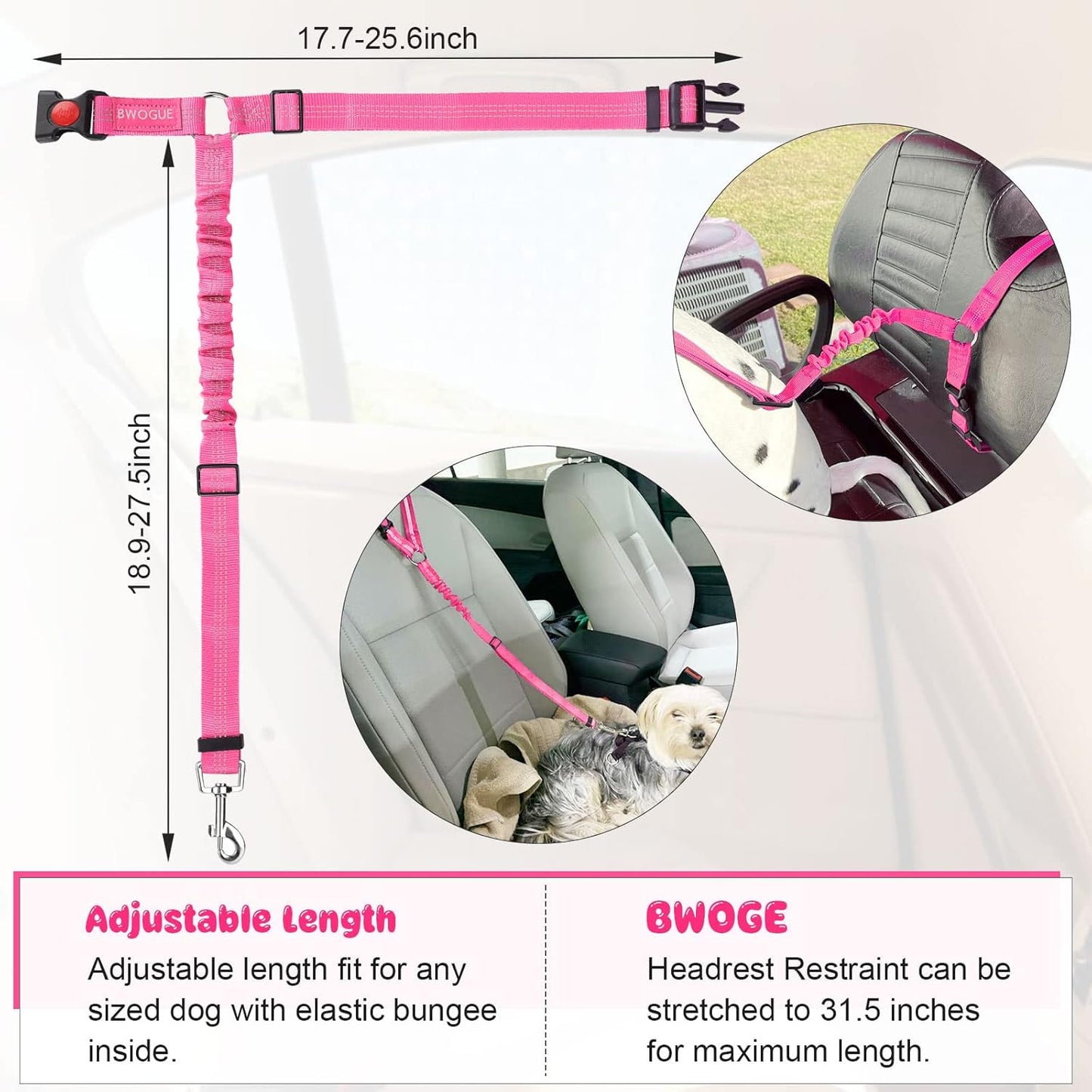 BWOGUE 2 Packs Dog Cat Safety Seat Belt Strap Car Headrest Restraint Adjustable Nylon Fabric Dog Restraints Vehicle Seatbelts Harness