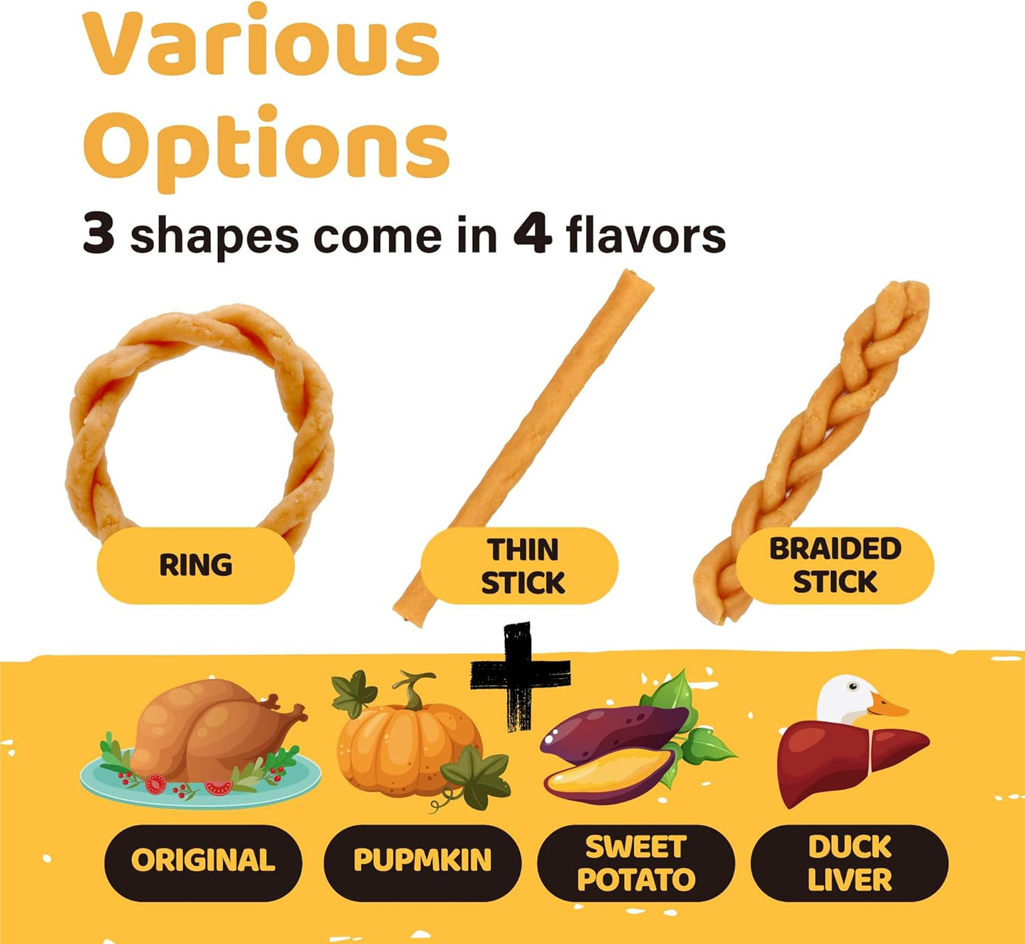 iPaw Turkey Dog Treats, All Natural Human Grade Dog Treat, Suitable for Training chew, US Sourced Raw Material, Hypoallergenic, Rawhide Alternative, Braided Stick (Pumpkin)