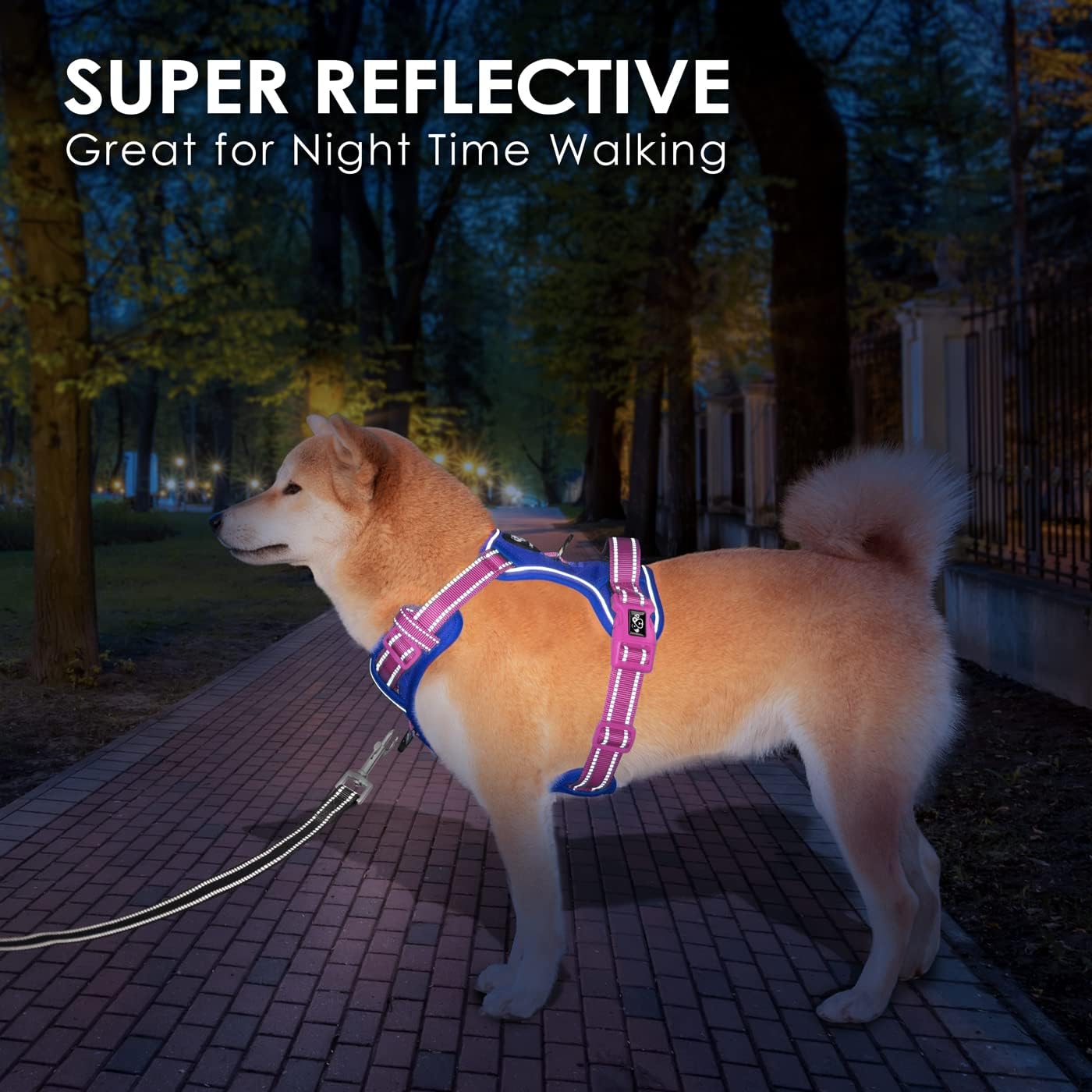 PHOEPET No Pull Dog Harness, Unique Colors Reflective Adjustable Dog Vest, with Soft Training Handle Metal Clips for Small Medium Large Dogs (Royal Blue Base & Pink Straps,XL)