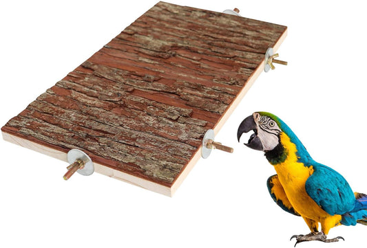 15.7 ร 11.8 inch Large Bird Perch Stand Platform, Natural Wooden Small Animals Cage Accessories, Rectangle Stand Perch Shelf for Parrot Parakeet Cockatiel Rat Hamster Guinea Pig Conures Chinchillas