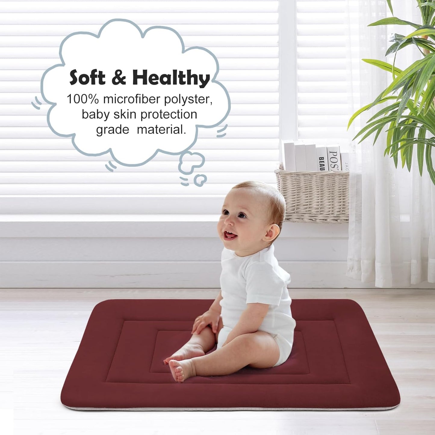 JoicyCo Soft Dog Crate Bed Pad Mat, 42 in Non-Slip Bottom Washable for Large Dogs, Pet Mattress Kennel Pad, Dark Red