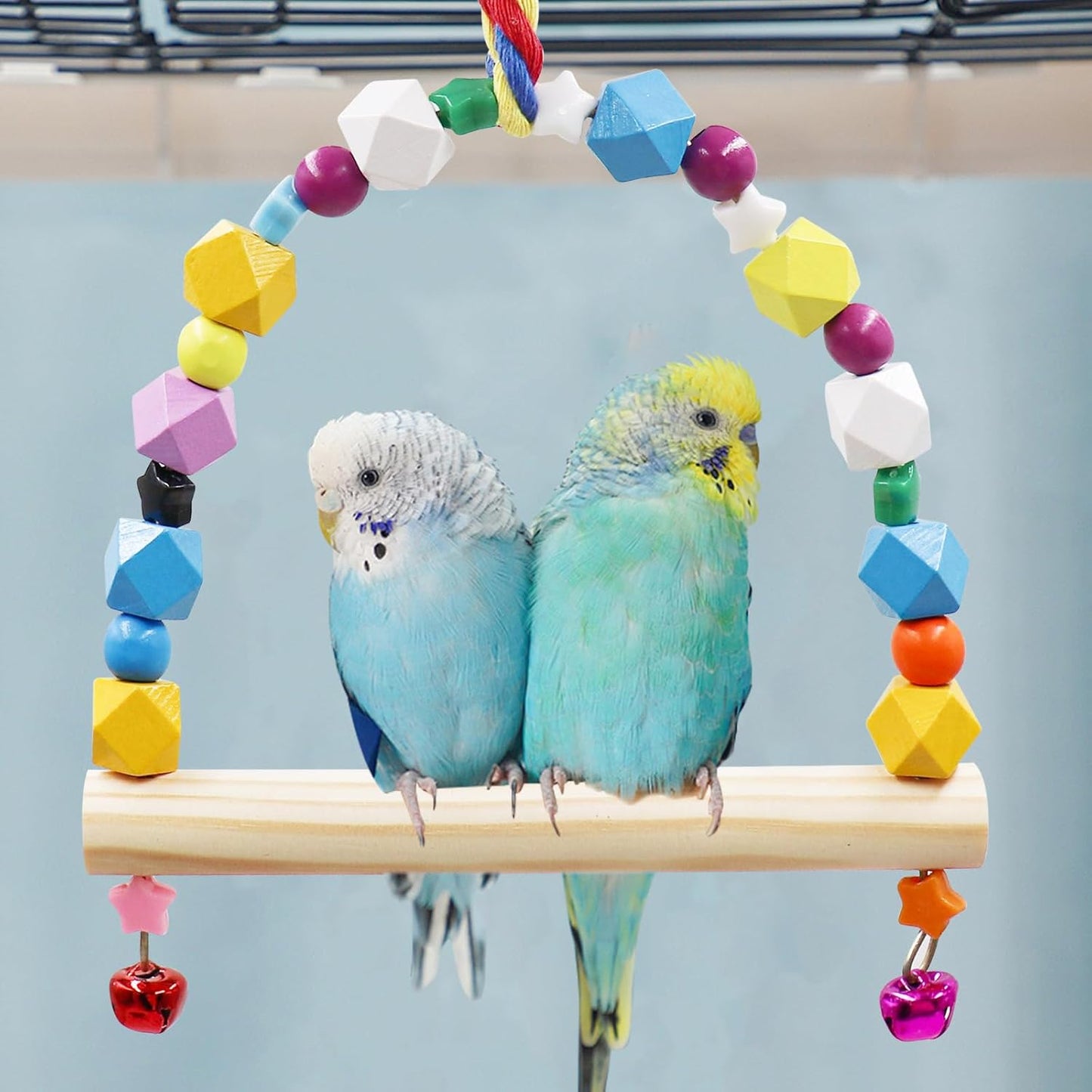 2 Pack Bird Swing, Hanging Colorful Wooden Parrot Perch Stand Toy, Bird Cage Accessories, Suitable for Small to Medium Birds Parrots Parakeets Cockatiels Conure Budgies Love Birds
