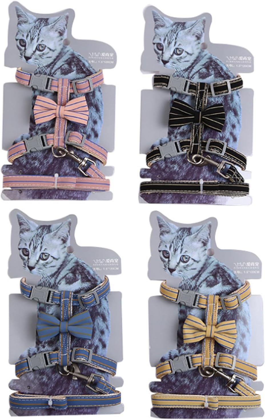 Butterfly Bow Tie Cat Harness and Leash Set - Adjustable, Escape-Proof, Breathable Kitten Vest with Cute Design for Small Cats & Indoor/Outdoor Safety Blue XS