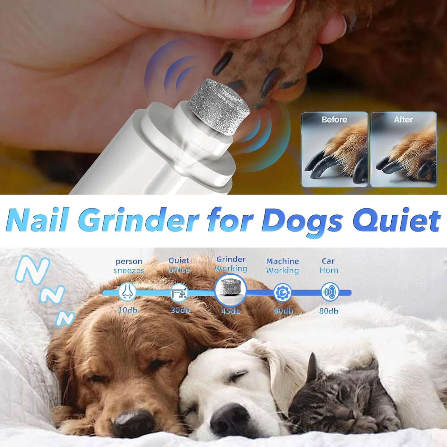 2-in-1 Cat Nail Clippers & Dog Nail Clippers Trimmers for Large Medium Small Dogs Cats Claw Trimmer Quick Sensor and Safety Guard USB Rechargeable with 2 LED Lights Dogs Nail Trimmer