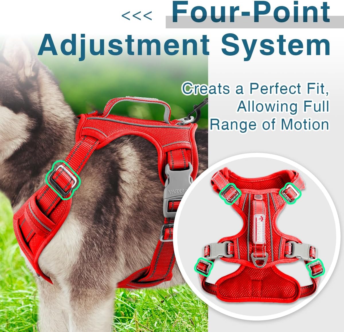 BARKBAY Dog Harness No Pull with ID Tag Pocket - Heavy Duty, Reflective, Easy Control for Large Dogs(Red,L)