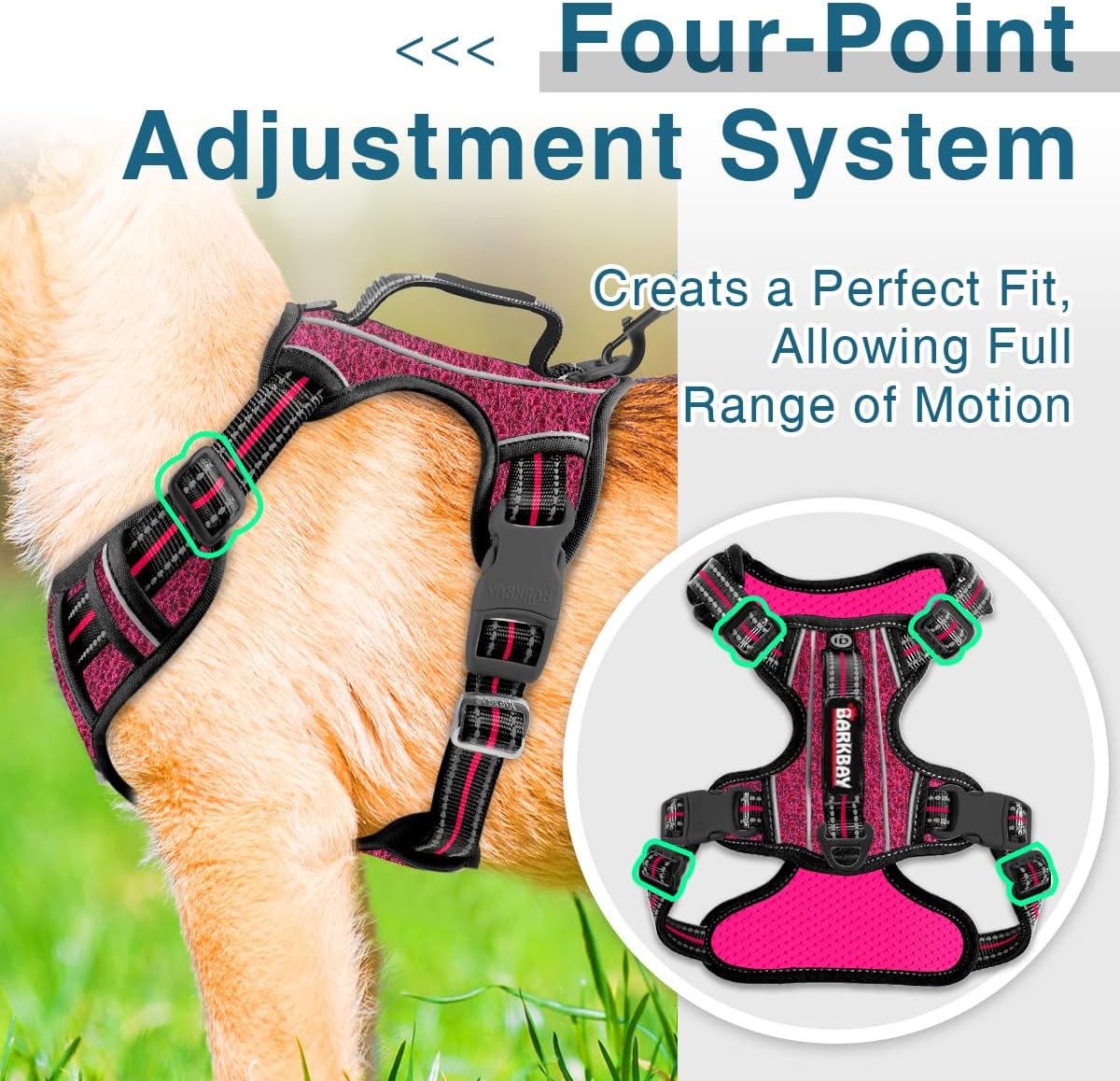 BARKBAY Dog Harness No Pull with ID Tag Pocket - Heavy Duty, Reflective, Easy Control for Large Dogs(Pink/Black,M)