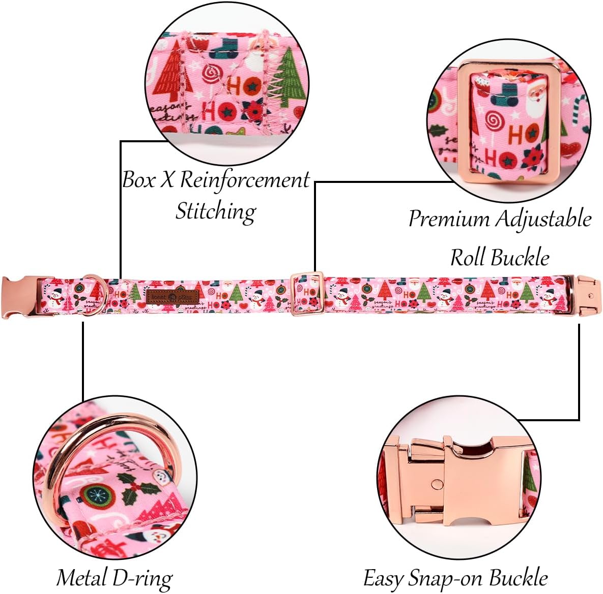 Lionet Paws Christmas Dog Collar with Sailor Bow, Cute Ho Christmas Tree Snowman Pink Dog Collar Bow Tie for Dogs, Medium, Neck 13.5-22 inches