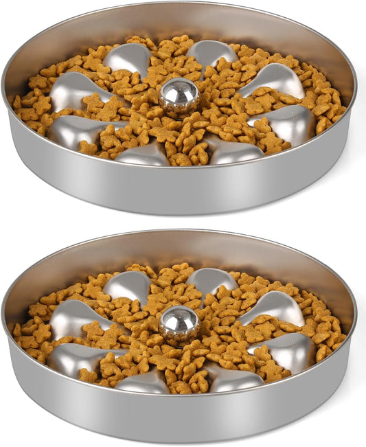 2-Pack Slow Feeder Dog Bowls β Stainless Steel Metal Bowls with Double-Sided Design, 5 Cups Large Capacity for Dry, Wet, Raw Food, Slow Feeding for All Dog Sizes, Easy to Clean, Non-Slip