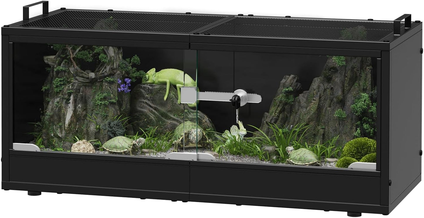 20 Gallon Reptile Terrarium Tank with Sliding Glass Door Bearded Dragon Tank with Top Ventilation Metal Panel Safety Lock Reptile Enclosure for Insect, Geckos, Lizards, Frogs, and Tortoises