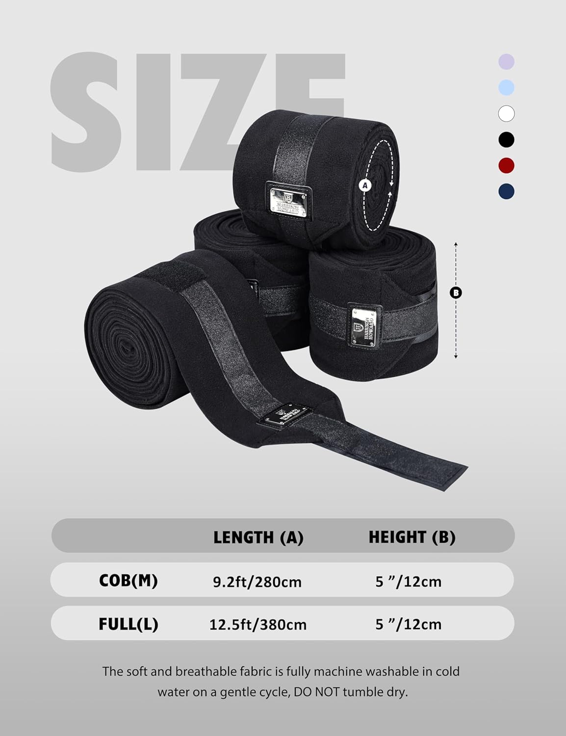 Harrison Howard Horse Polo Wraps Upgrade with Bling Leg Wraps for Horses 4-Pack Fleece Leg Wraps Stable Supplies Black L