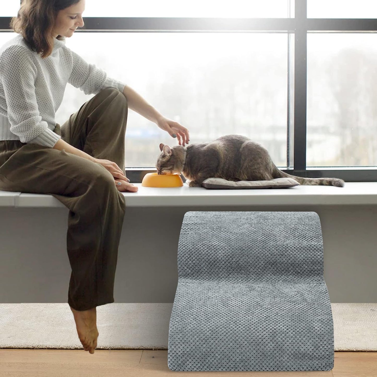 Dog Stairs for Small Dogs - High Density Foam Pet Steps, Extra Wide Dog Ramp with Non-Slip Bottom for High Beds, Couch and Sofa, Best for Dogs Injured, Older Doggy Cats