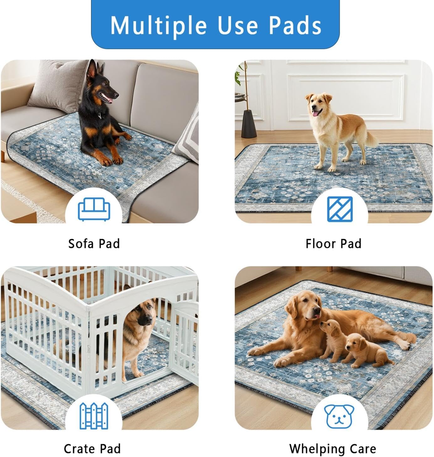 Washable Pee Pads for Dogs 2 Pack, Absorbent Reusable Puppy Pads Waterproof, Leakproof & Non-Slip Whelping Pad, Potty Training Pads for Dogs Playpen Mat 48x48