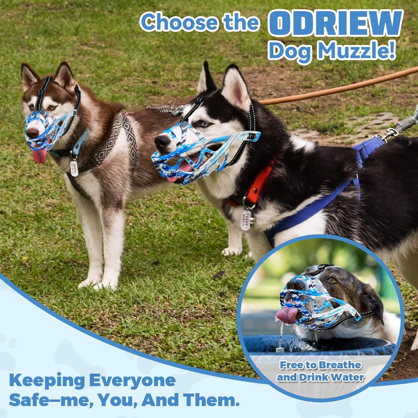 Dog Muzzle for Large Dogs, Breathable Basket Muzzles for Small, Medium and X-Large Aggressive Dog, Allows Panting Drinking, Suitable for Grooming Trimming Training (Camouflage Blue, L)