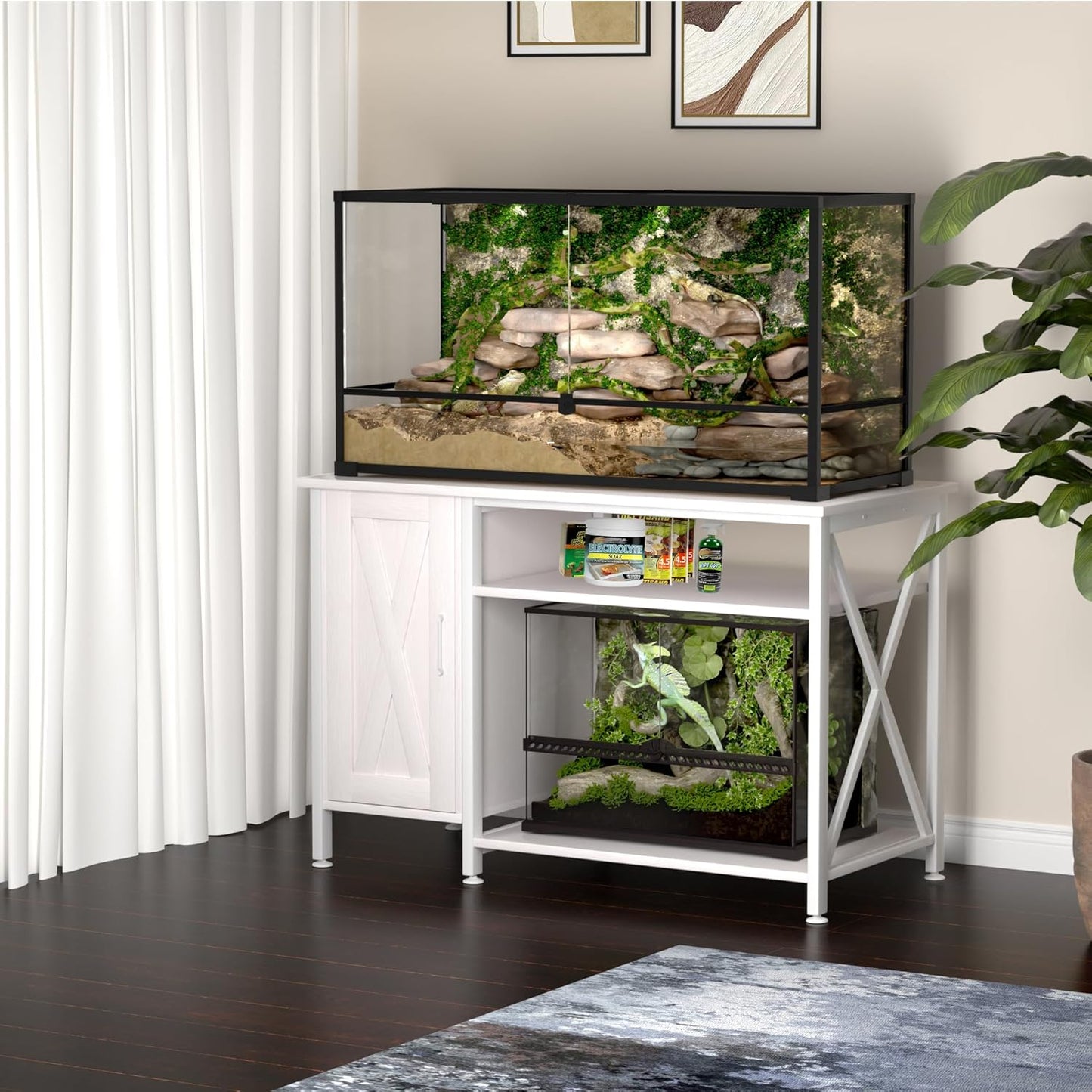 40-120 Gallon Reptile Tank Stand with Power Outlet, Terrarium Stand with Storage Cabinet, 48" X 24" Tabletop, Reptile Terrarium,Turtle Tank White PG08XYW