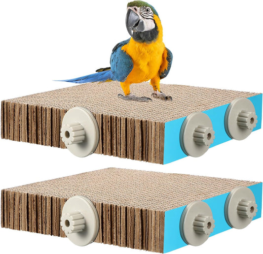 2 Pieces Bird Chew Toy Parrot Cage Perch Cardboard Platform Bird Paw Grinding Stand Parrot Cage Playground for Macaws, Small Parakeets, Conures, Budgies, Finches Conure Cockatiel (Large)