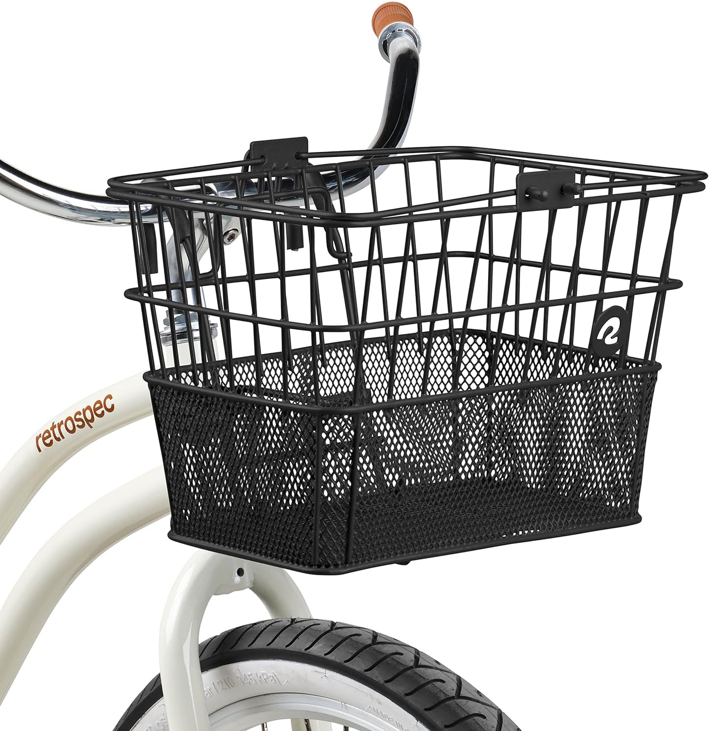 Retrospec Apollo Detachable Front Bike Basket Steel Half-Mesh with Integrated Detachable Hooks and Built-In Handle, Easy Assembly and Portability for Bicycles