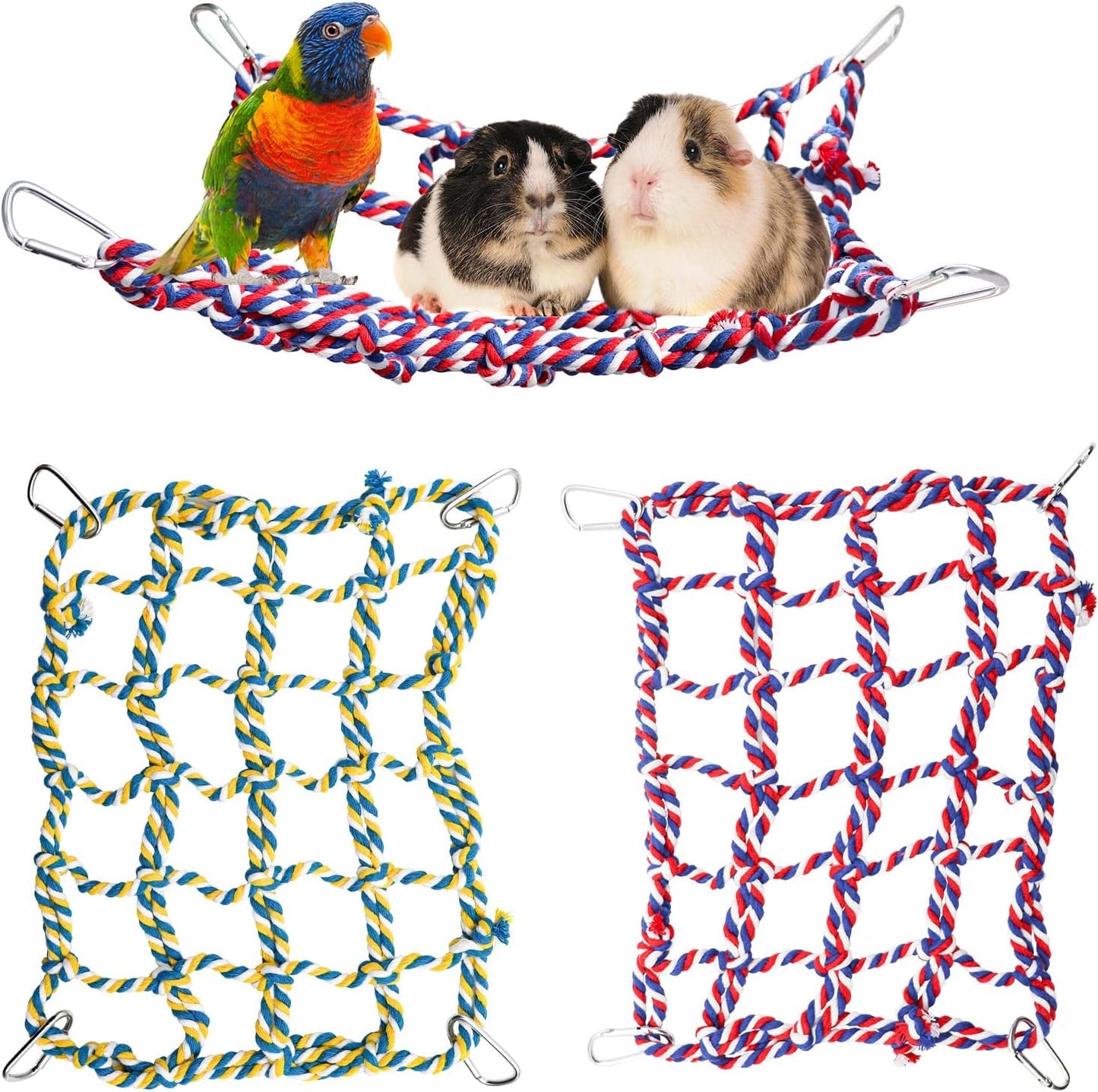 2 Pack Colorful Bird Rope Net, Pet Hanging Hammock, Rat Climbing Ladder Bridge Toys, Cage Decor Accessories for Small Animals Parakeets Cockatiels Hamster Ferret Lovebirds Guinea Pig- 11 × 8 inch