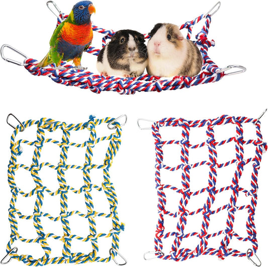 2 Pack Colorful Bird Rope Net, Pet Hanging Hammock, Rat Climbing Ladder Bridge Toys, Cage Decor Accessories for Small Animals Parakeets Cockatiels Hamster Ferret Lovebirds Guinea Pig- 11 ร 8 inch