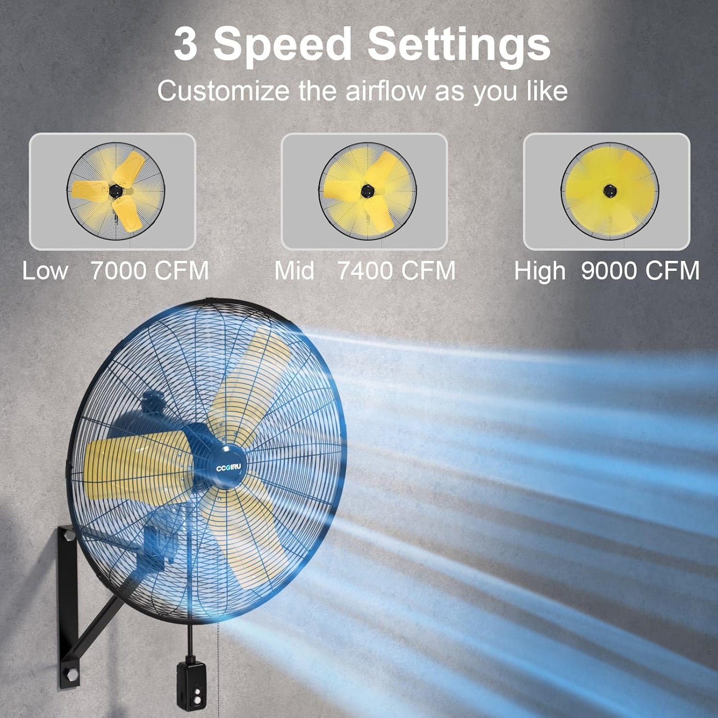 9000 CFM 24" Outdoor Oscillating Wall Fan, High Velocity 3-Speed Waterproof Professional Outdoor Fan, Heavy Duty Industrial Wall Mount Fans for Patio, Commercial, Garage, Warehouse, UL Listed