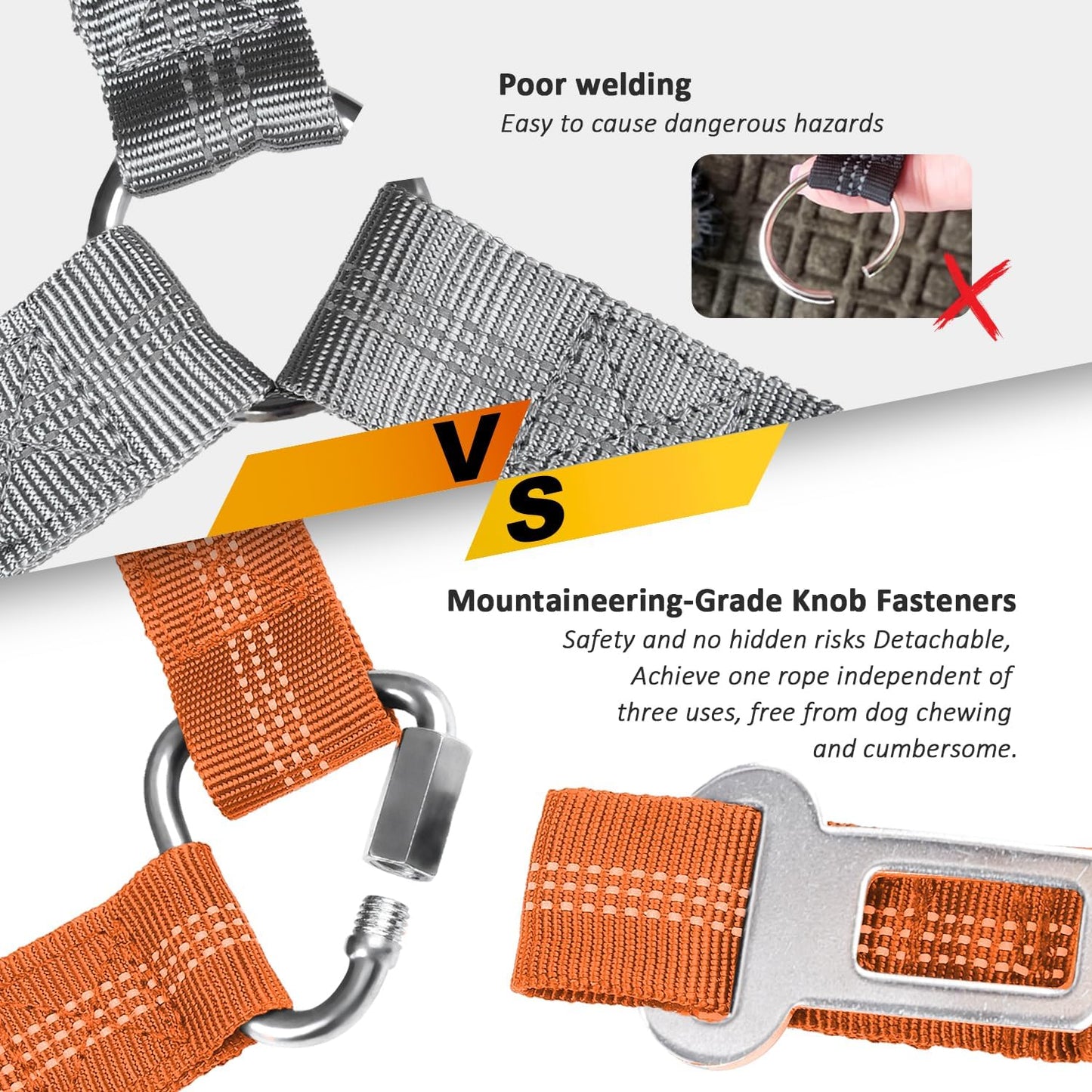 Removable Dog Seat Belt Harness for Car, 3 in 1 Pet Dog Car Seatbelt Leash, Retractable Restraint Secures to Vehicle Headrest & Adjustable Reflective Bungee Dog Seatbelt Tether,Orange