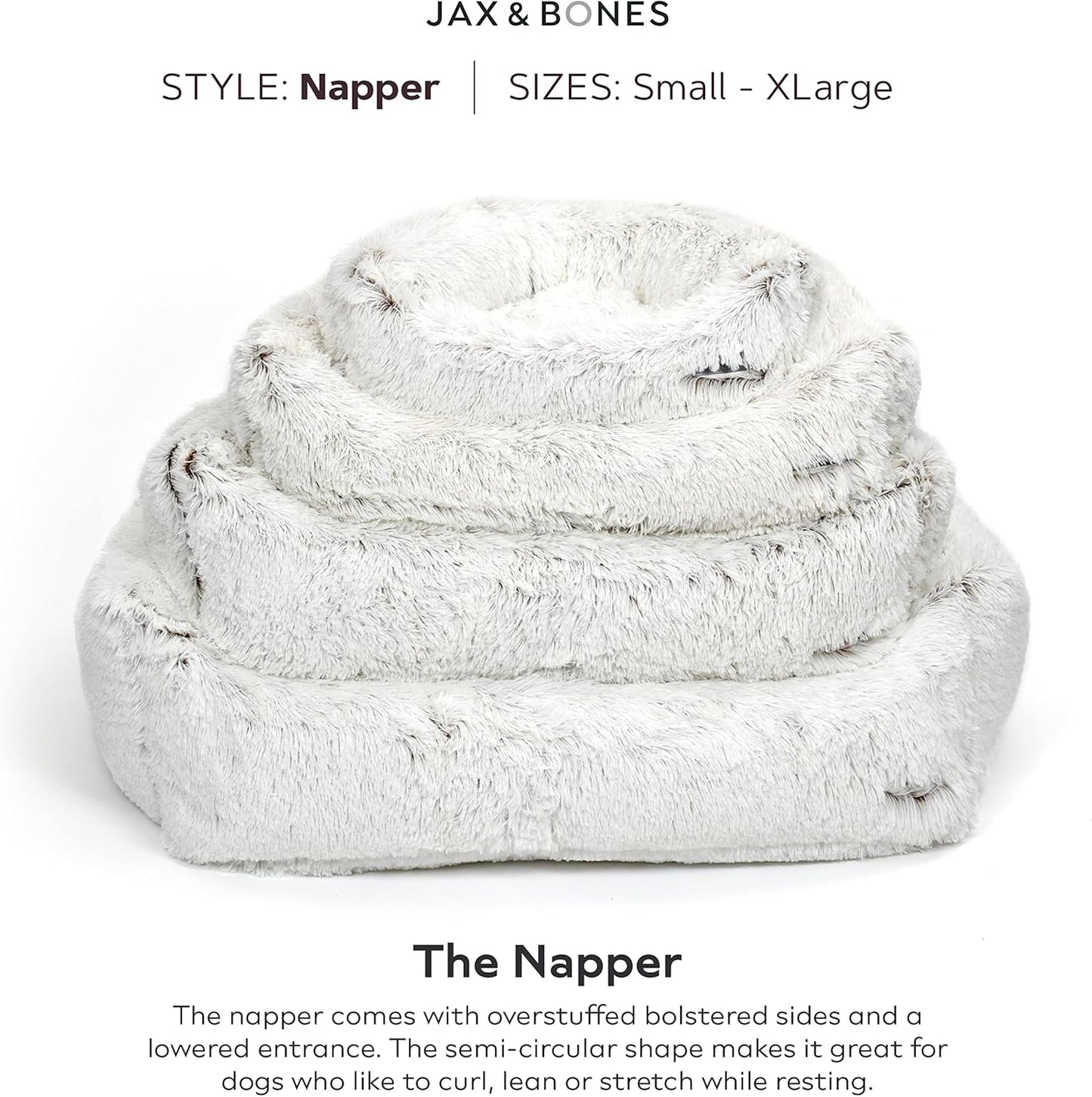 Jax & Bones Dog Napper - Machine Washable Shag Bed for Dogs - Extra Heavy Duty Bolstered Sides - Large White Dog Mat | 40 x 32 Inches