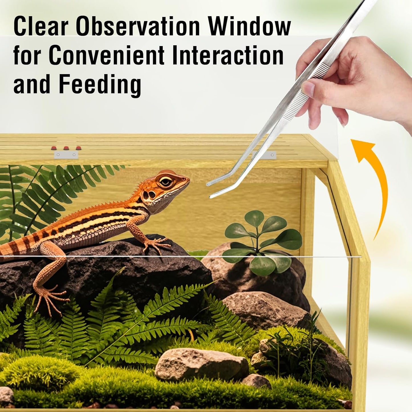 40 Gallon Large Reptile Tank, Wooden Snake Enclosure, Lockable Clear Acrylic Roof, Reptile Terrarium Cage with Feeding Tongs, Bearded Dragon Tank for Lizard, Leopard Gecko, 40" L x 16" W x 16" H